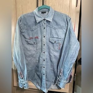 Cruel Embroidered Denim Shirt Large